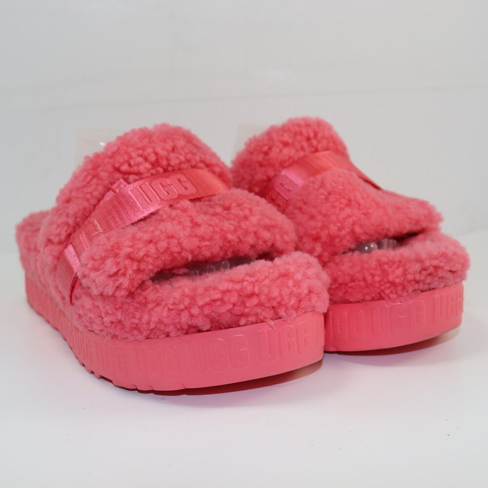 UGG Oh Fluffita Pink Shearling Platform Sandals Logo Sole Women’s 10‎
